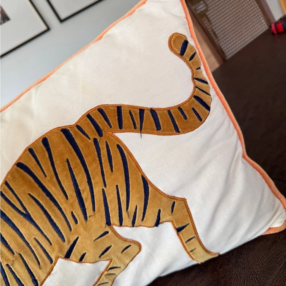 Crate & Barrel Tiger embroidered throw pillow accent home decor Kids